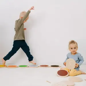ComfyBumpy 13-Piece Wooden Stepping Stones for Kids | Double-Sided Montessori Balance Blocks with Colors, Numbers & Shapes for Toddlers