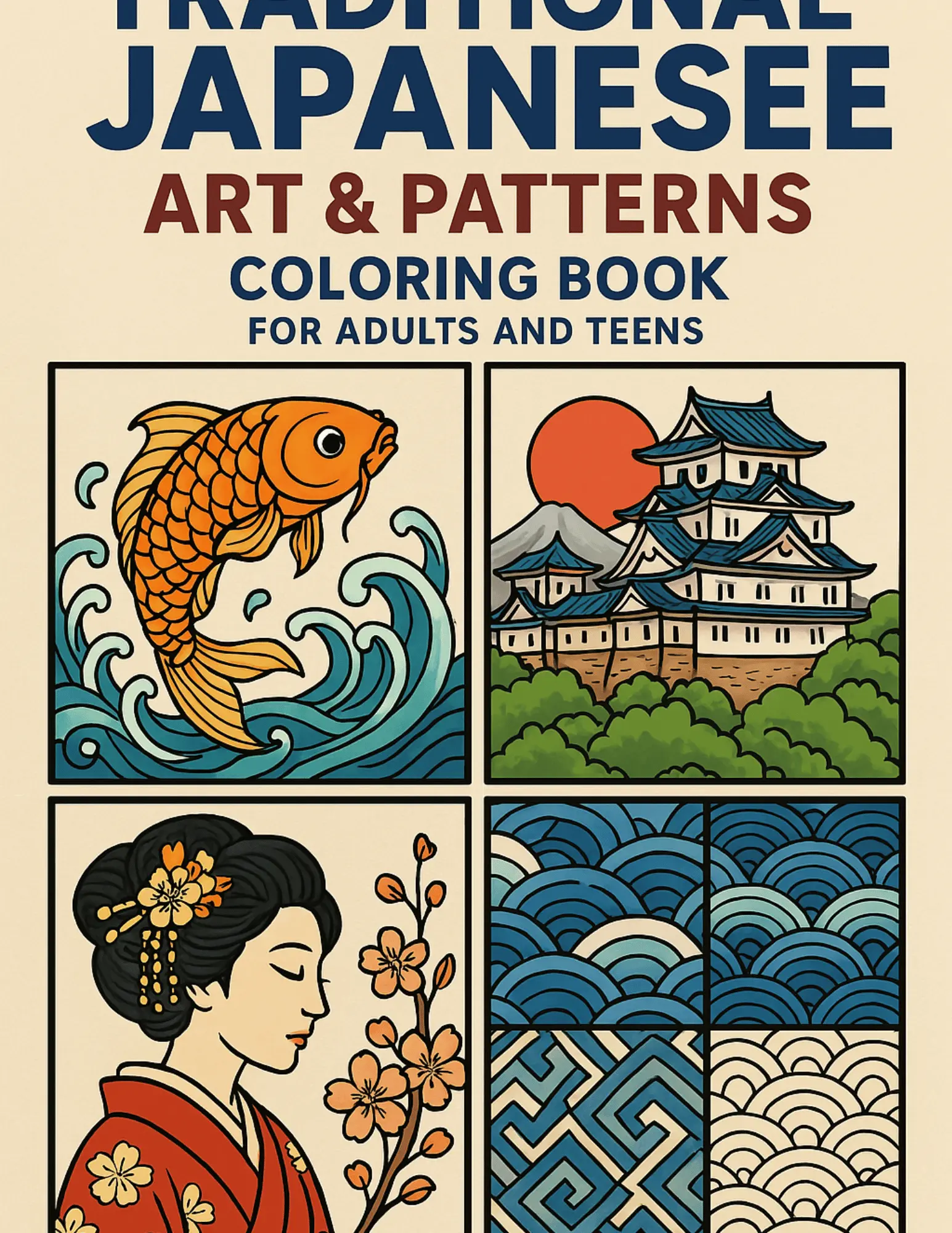 Traditional Japanese Art and pattern Coloring Sheets For Adults and Teens