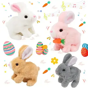 Jumping Bunny Interactive Electronic Pet Plush Toy with Sound and Movement, Walks, Ears Shake, Easter Gift, 7-inch