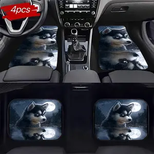 4pc Husky Night Moon Car Floor Mats Set, Anti-Slip Durable, Easy to Clean, Odorless, Perfect Fit, Enhance Interior Decor, Suitable for All Cars