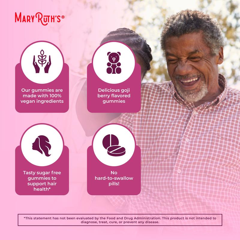 MaryRuth's Biotin Gummies - Sugar Free - 2 Month Supply - Nutrients for Hair Skin & Nails - Biotin 2500mcg - Zinc - B Vitamins - Vegan - 60 Count