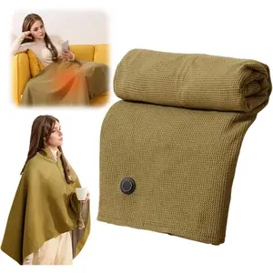 Portable Heated Shawl for Women 15s Fast Heating Soft Zipper Electric Blanket Wrap with 3 Heating Levels Red Cozy Winter Gift