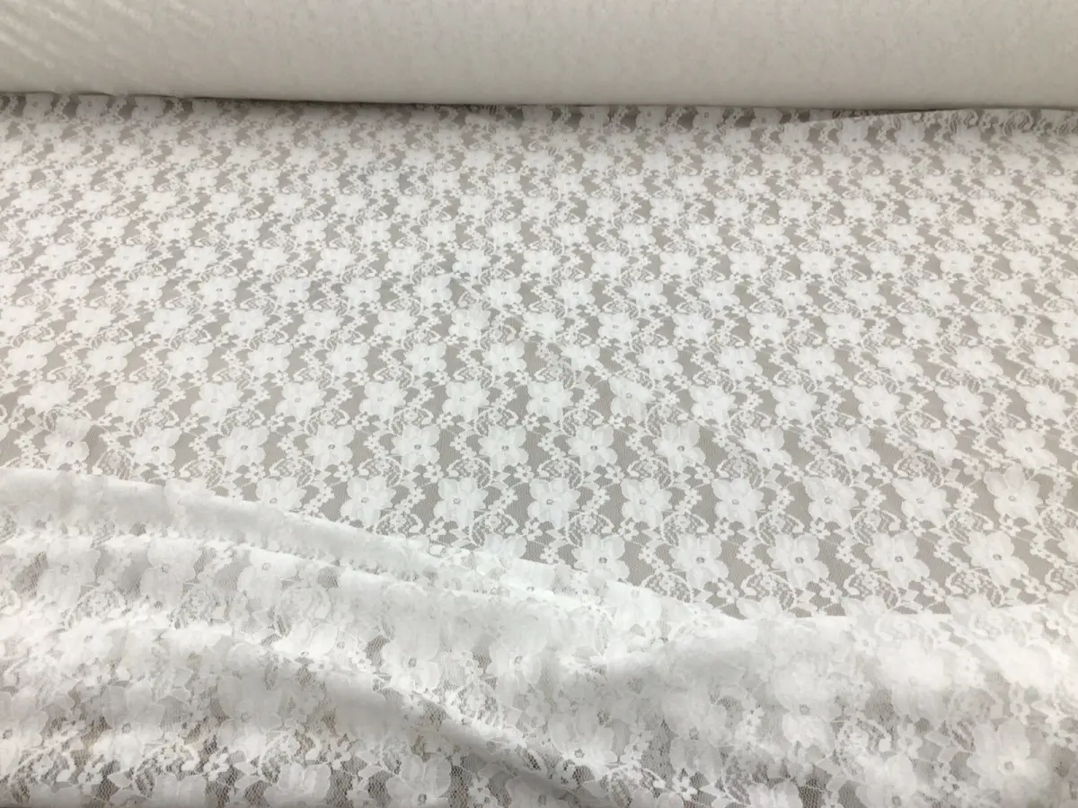 Embroidered Stretch Lace Apparel Fabric Sheer Small Floral White HH410