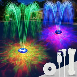 Upgraded Floating Pool Fountain, Rechargeable Pool Fountain with Lights, Above Ground pool Water Fountains Pump with Anchor and Rope, Swimming pool Fountains for Inground Pools-Blue