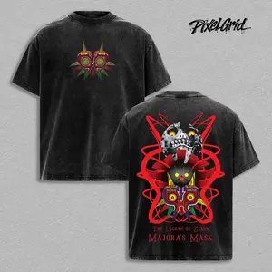 Majora Mask Cursed Entity Vintage Washed Oversized T-Shirt, The Legend of Zelda Game Graphic Tee, Unisex Streetwear Soft Cotton Top Outfit for Men, Casual Menswear Gift for Gaming Fans