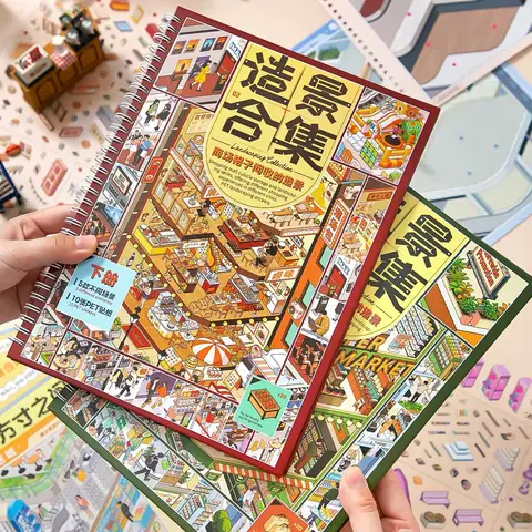 SIMNO Scrapbook Sticker Book - Shopping Mall Cubicles Scene Collection 1 & 2, Scrapbook Supplies, DIY Scene Builder for Adults, Craft Stamping Accessories, Sticker Books