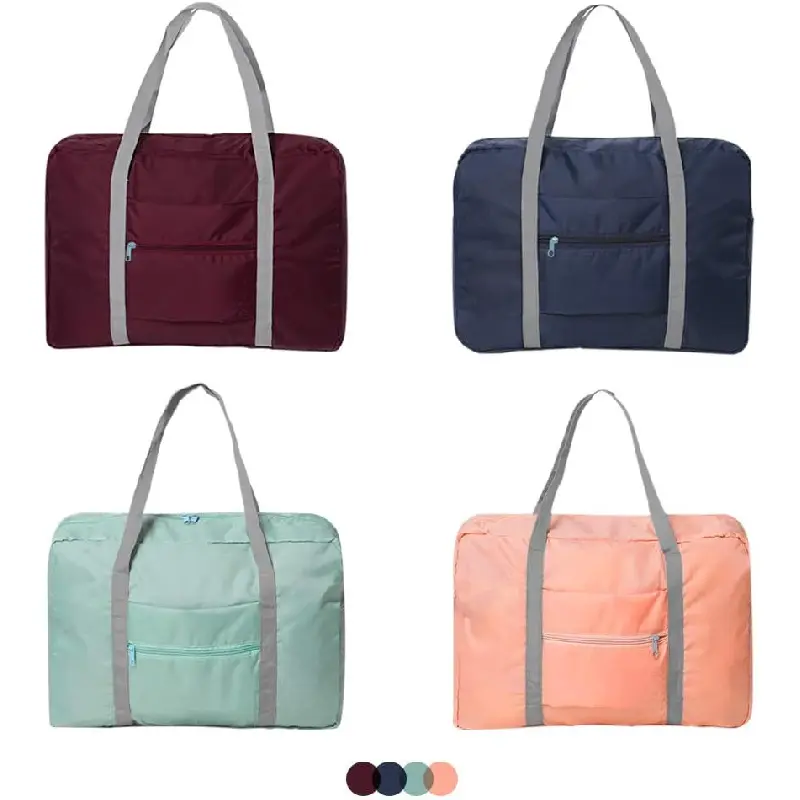 4 Pcs Foldable Travel Duffel Bag, Waterproof Lightweight Carry-on Bags, Suitable for Overnight, Holiday, Shopping, Weekends, Outing, Gym(Wine Red/Navy Blue/Sky Blue/Light Pink)