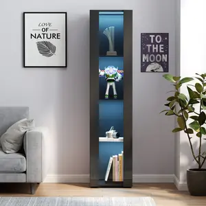 Glass Display Cabinet with LED Lights, 4-Tier Showcase Display Case with Glass Doors