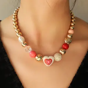 Fashion Original Design Heart Peach Pearl Combination Bracelet Suit cute necklace jewelrystack y2kaccessories girlfriend gifts