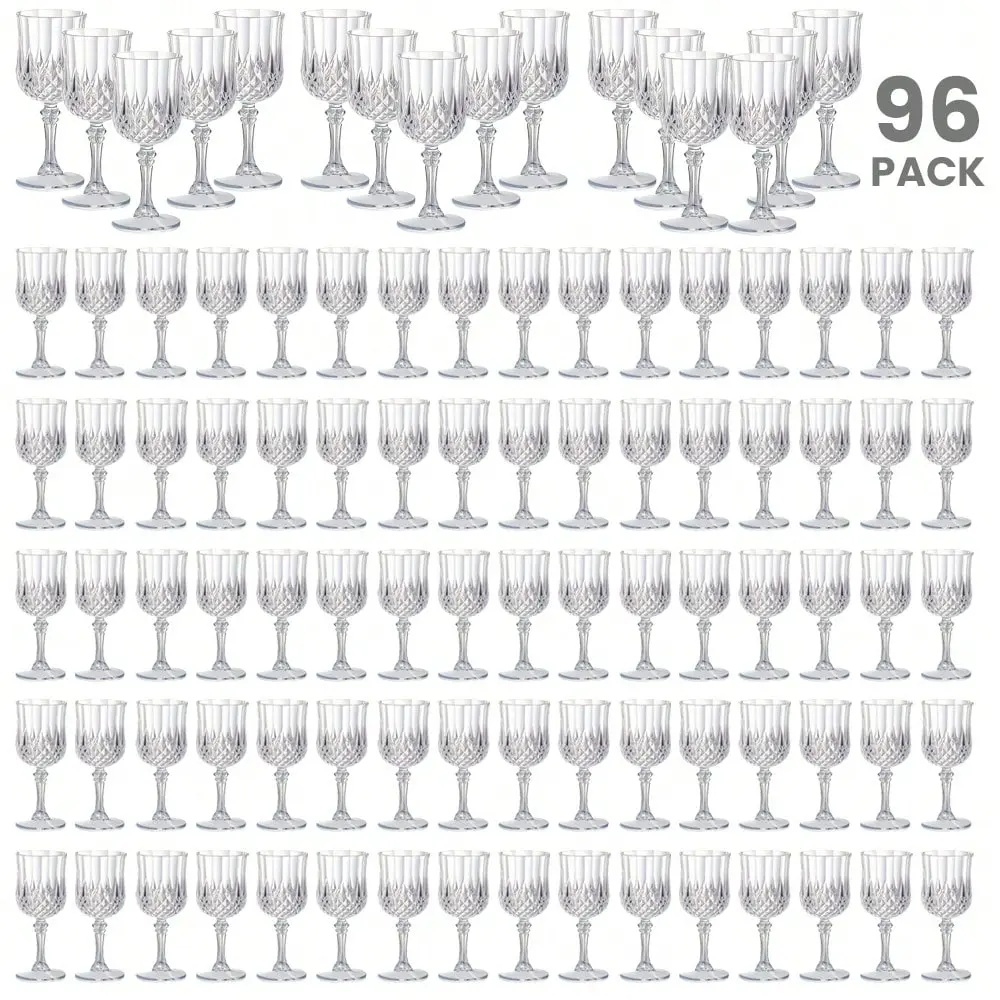 96 Pcs 7oz White Plastic Champagne Flute Cups, Reusable Vintage Stemware Party Cup, Durable Party Tableware for Wedding Birthday Bridal Shower Christmas New Year Party Supplies, Perfect for Camping Picnic Retro Bar Family Gatherings Table Decor