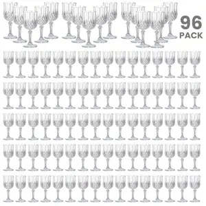 96 Pcs 7oz White Plastic Champagne Flute Cups, Reusable Vintage Stemware Party Cup, Durable Party Tableware for Wedding Birthday Bridal Shower Christmas New Year Party Supplies, Perfect for Camping Picnic Retro Bar Family Gatherings Table Decor