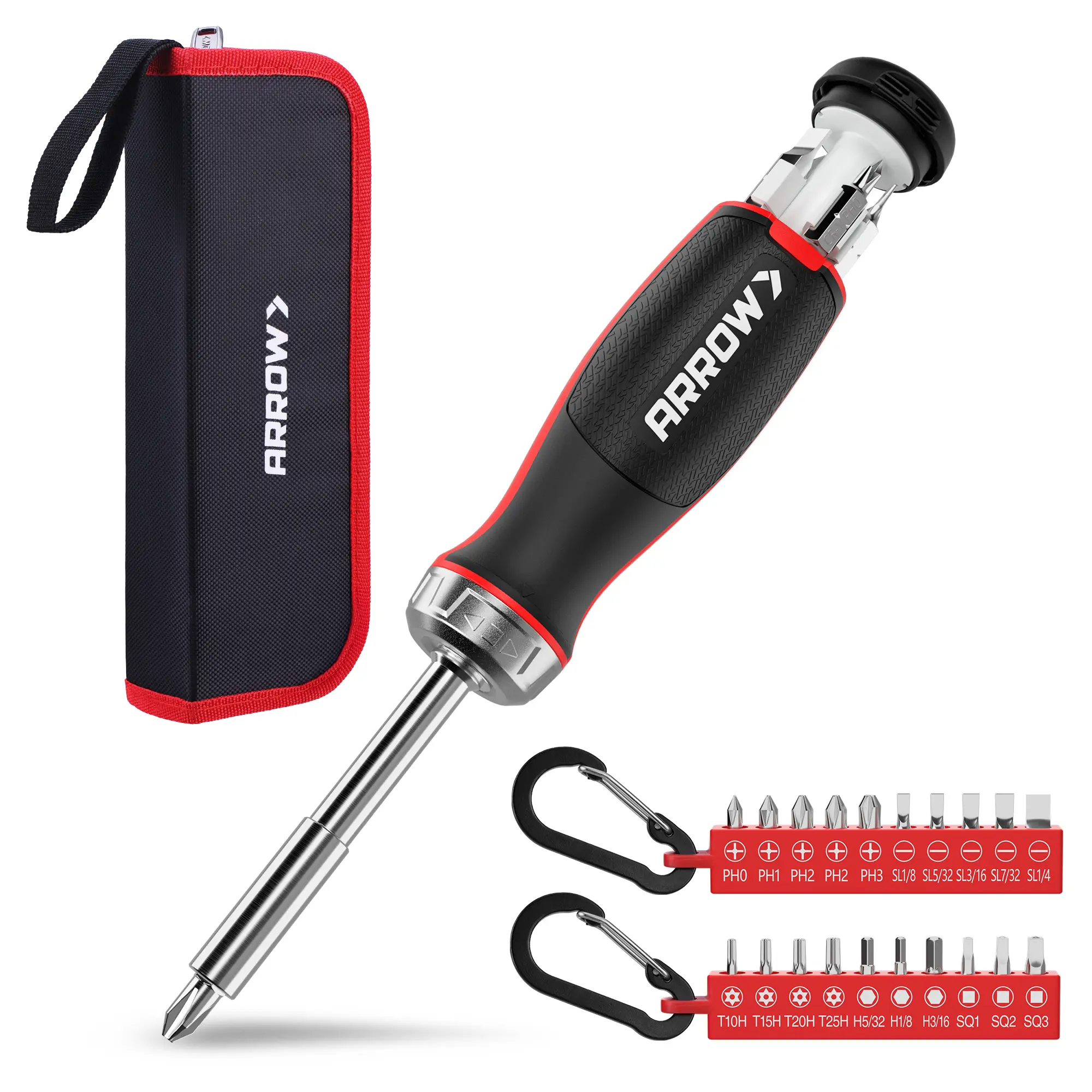 #backtoschool ARROW Ratchet Screwdriver Set, 27-IN-1 Multi Bit Ratcheting Screwdriver with Durable Zipper Storage Pouch, Portable Screw Driver Set Kit with Phillips, Slotted, Torx, Square Bits