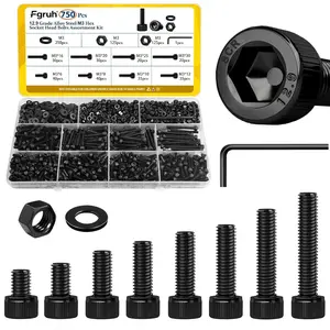 750PCS M3 Screws Assortment Kit, M3x6/8/10/12/16/20/25/30 mm Hex Socket Head Bolts, Nuts & Washers Assorted Set - 12.9 Alloy Steel Black Zinc Plated M3 Screw for 3D Printer,DIY