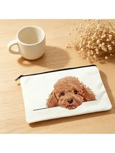 Cute Poodle Print Zipper Pouch Portable Cosmetic Bag Small Storage Bag for Women Girls