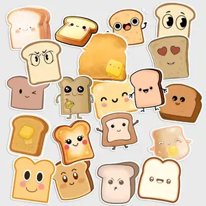 Sticker Pack 20 Cartoon Toast Bread Vinyl Sticker, Cute Breakfast Food Art, Waterproof Decal