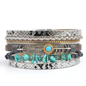 3 Pcs Western Jewelry for Women Turquoise Bracelet Native American Jewelry Western Gift for Women Silver Bohemian Turquoise Cuff Bracelets