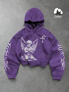 Men's Letter & Geometric Graphic Print Hooded Sweatshirt, Casual Fitted Cotton Blend Pullover, Fall & Winter Fashion, Unique Design