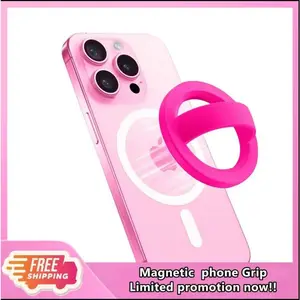 Magnetic Phone Grip DetachablePhone Holder, Silicone Soft MagSafe Loop GripsAccessories Smartphone Mount Cellphone Stand, Soft and Portable, Strong Magnetic Attraction, Compatible with Magsafe Phone Case (Hot Pink)