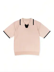 Men's Contrast Trim Polo Shirt, Loose Casual Short Sleeve Collared Knit Top for Summer, Fashion Men's Knitwear for Daily Wear, Tropical, Menswear