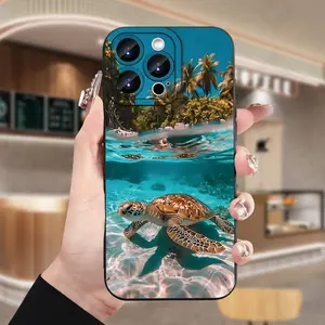 A Simple Beach Cute Turtle Pattern Phone Case, TPU Shockproof Full Protection Case, Suitable for iPhone 17/16/15/14/13/12/11 PRO MAX PLUS AIR E XS and PROMAX MINI, Ideal Gift for Friends and Family, MS2446
