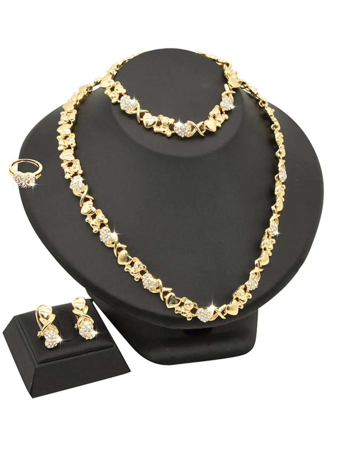 Rhinestone Decor Pendant Necklace & Dangle Earring & Ring & Bracelet, New Jewelry for Wedding Banquet, Trendy All-match & Exquisite Jewelry for Birthd