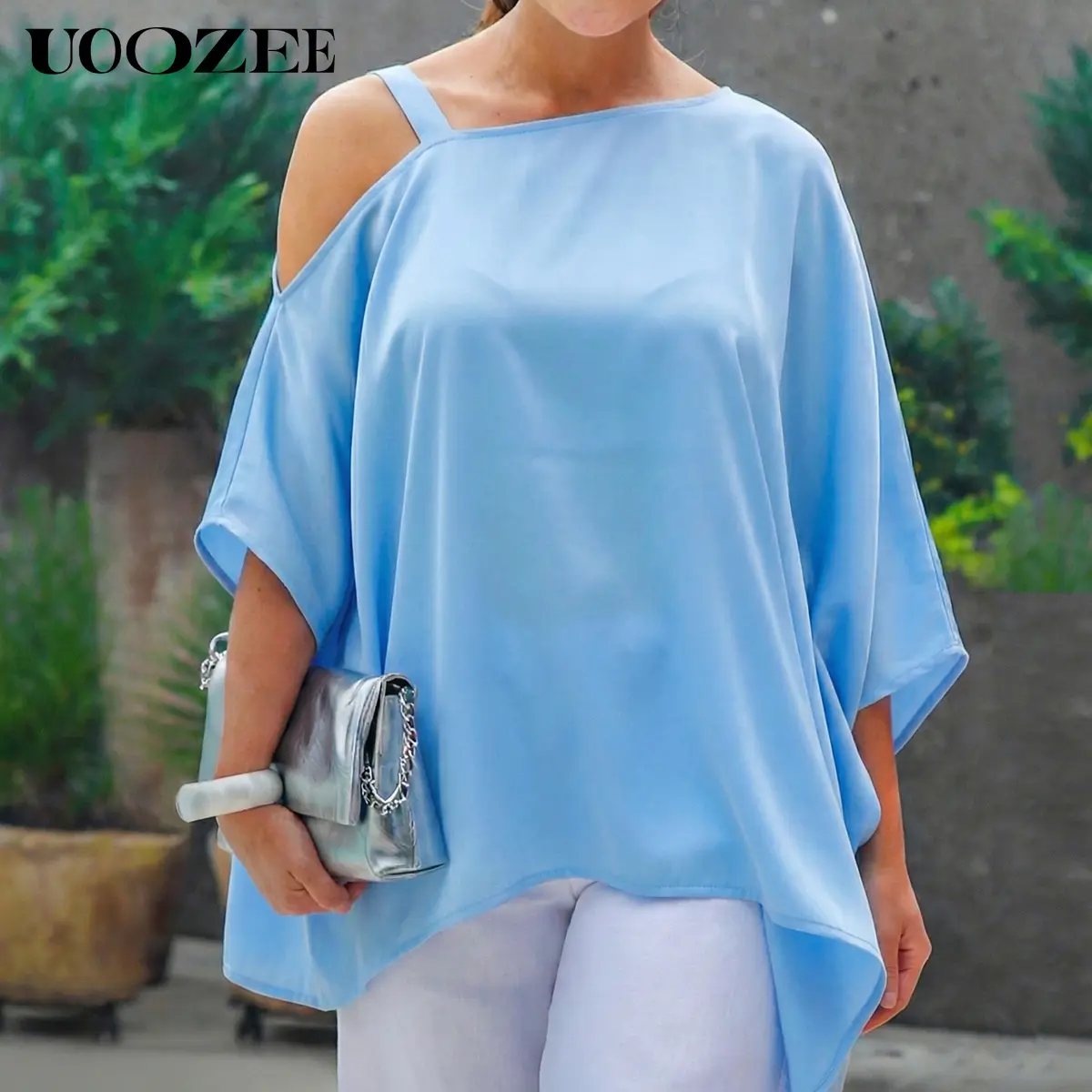 UOOZEE Women's New Summer Short Sleeves Loose Asymmetrical Solid Color Lace Shirts, Casual Lazy Versatile Fashionable One - Shoulder Tops & Shirts, Spring Summer Casual/Brunch/Date Night Flowy Top for Women(One Size Up Recommended for C - Cup and Above),,