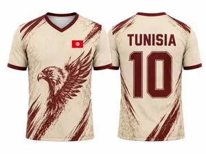 Tunisia Soccer Jersey, Cream Maroon Eagle Graphic Sports Shirt,Tunisia Pride Fan Apparel, Gift for Men Women