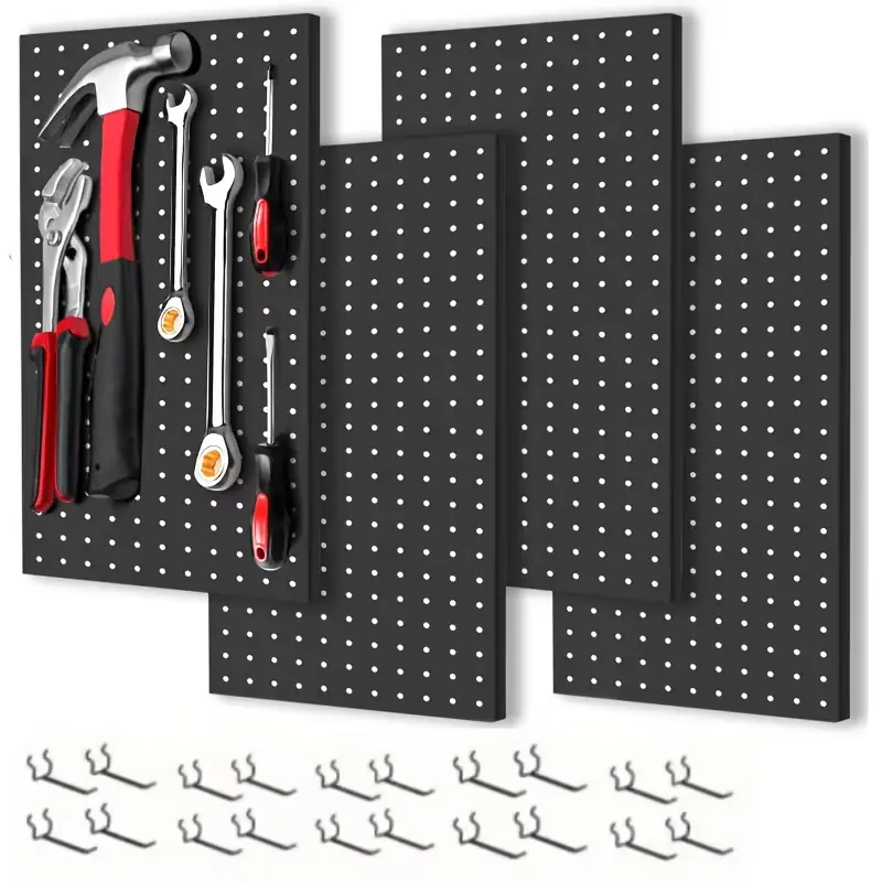 4pcs Metal Hangers+Hooks Modular Set with 20pcs Extra Metal Hooks, Wall-Mounted Utility Tool Organizers for Garage, Workbench, Storage Solutions
