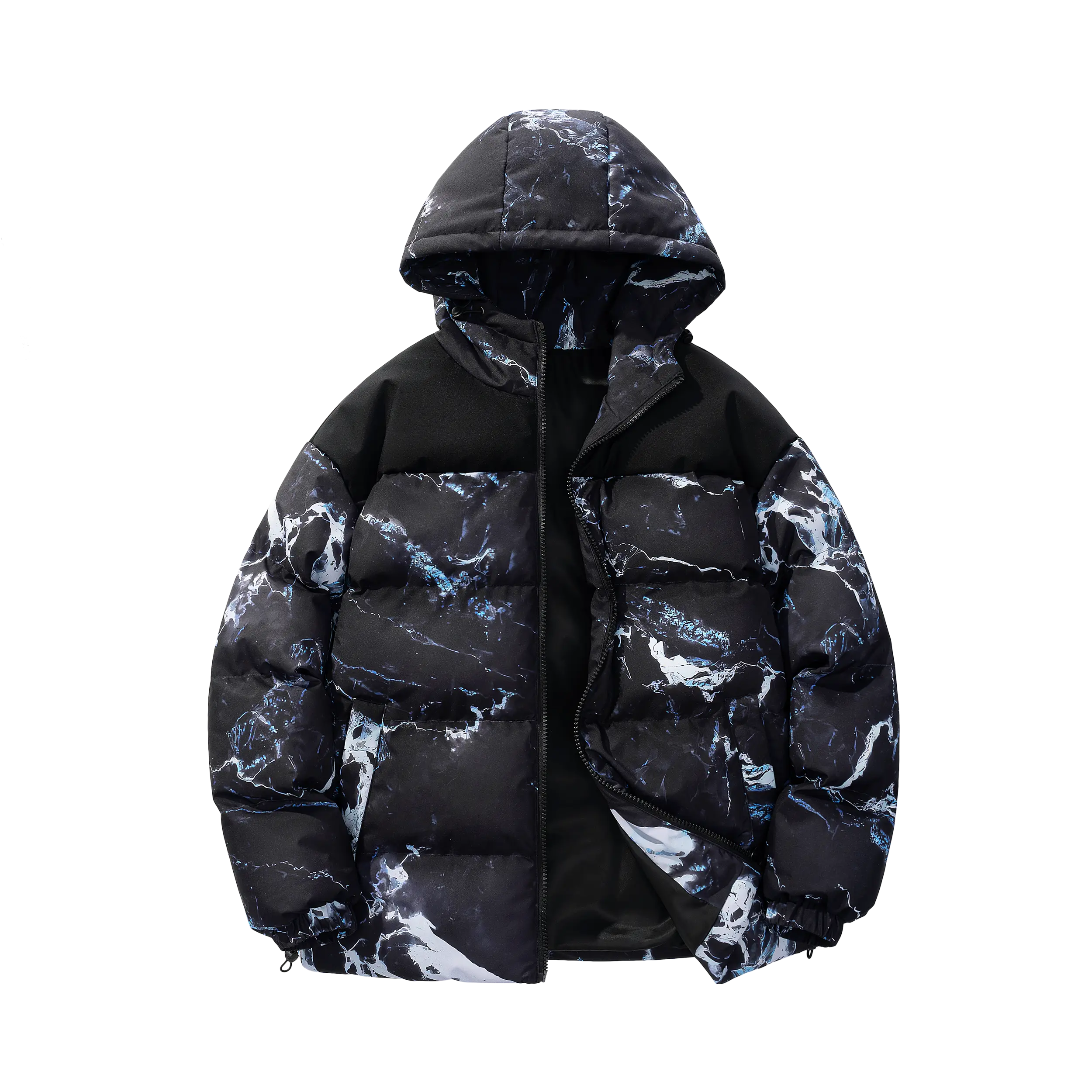 Men's regular winter coat, casual hooded cotton jacket, quilted warm parka, suitable for cold weather, everyday wear and outdoor activities. Black Stylish