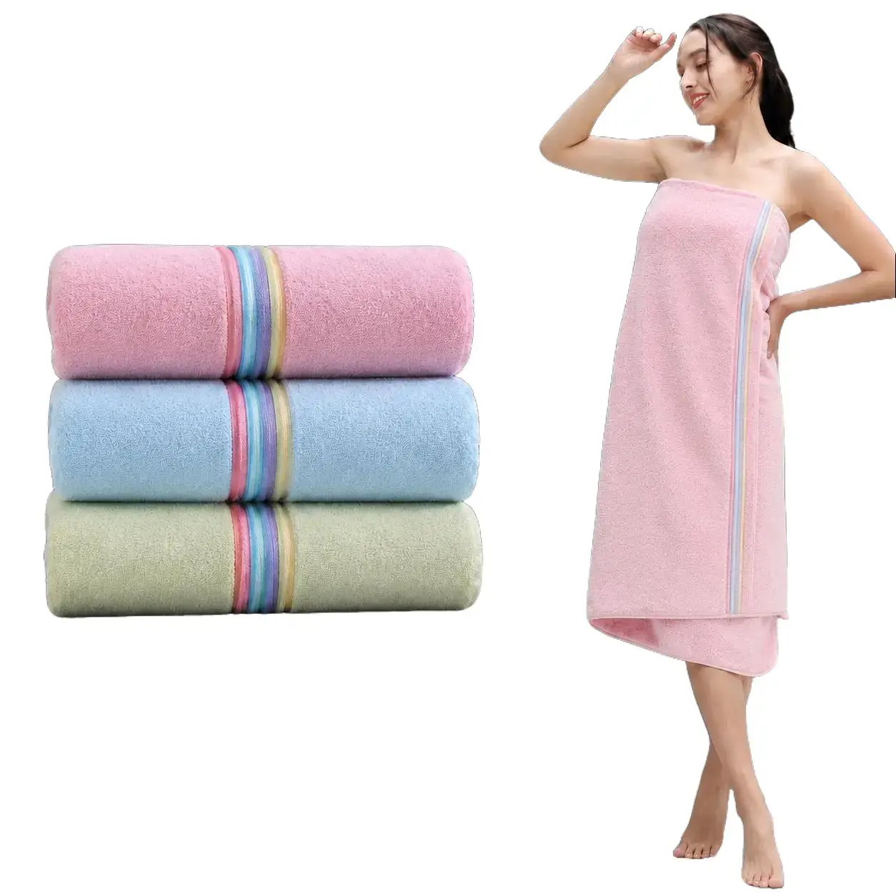 Soft & Cozy Towel Set - 3-Piece Assorted Colors with Rainbow Stripes for Everyday Use