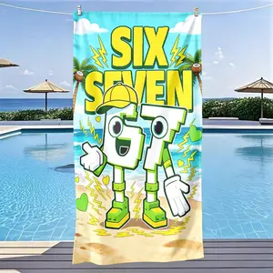 Cartoon Number 67 Fun Theme Beach Towel, Quick Dry Super Soft Polyester Fiber, Multi-Purpose Swim Travel Essential, Large Size Gift