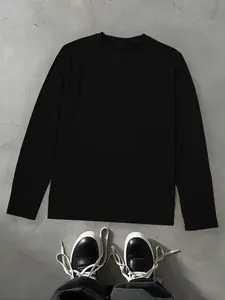 Men's Solid Plain Long Sleeve Tee, Regular Fit Classic Casual Streetwear Comfy Layered T-Shirt for Spring & Fall, Men's Top for Daily Wear, Crewneck