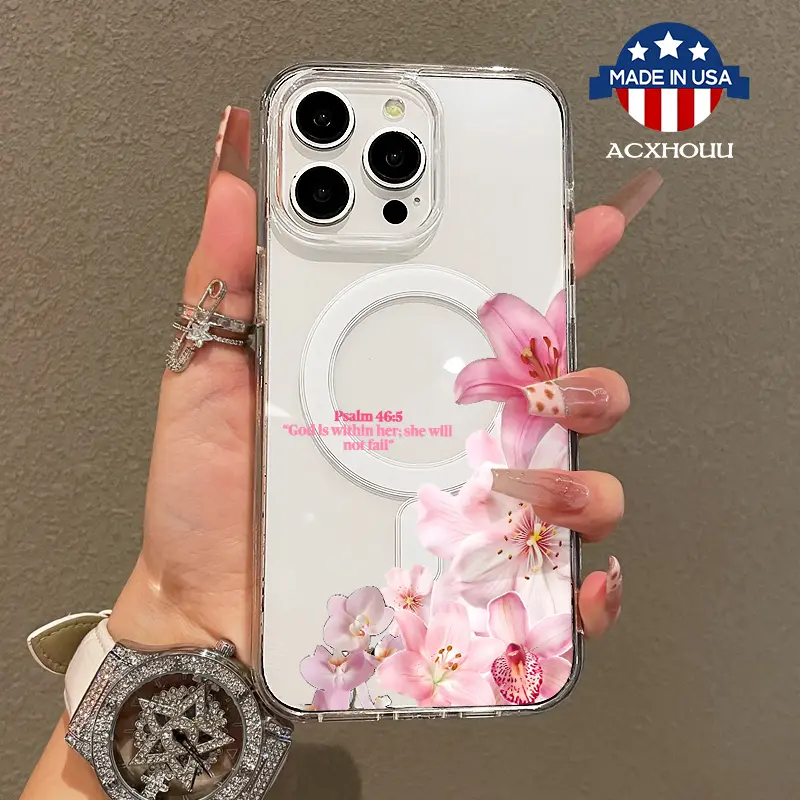 Trendy Magnetic Smartphone Case for iPhone 11/12/13/14/15/16-ProMax, Blossoms Design Ultra Slim, MagSafe Support, Shockproof Protection for Handheld Cellphone Devices, Playful Style, Resistance