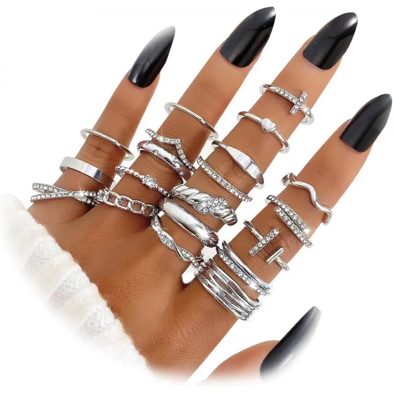 Goldenen Silvery Black Kunckle Rings Set for Women, Dainty Simple Trendy Cute Stackable Finger Rings Pack, Perfect for Stacking Layering on Thumb and Knuck