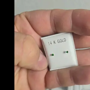 14K Gold Earring 2mm with Green Accents for Everyday Wear