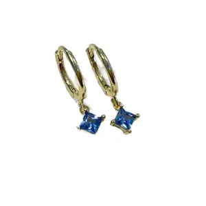 Nini Huggie Hoops - Sky Blue Zircon Design, 14k Gold & 925 Silver Plating Over Brass, Durable Hoop Earrings for Everyday Wear