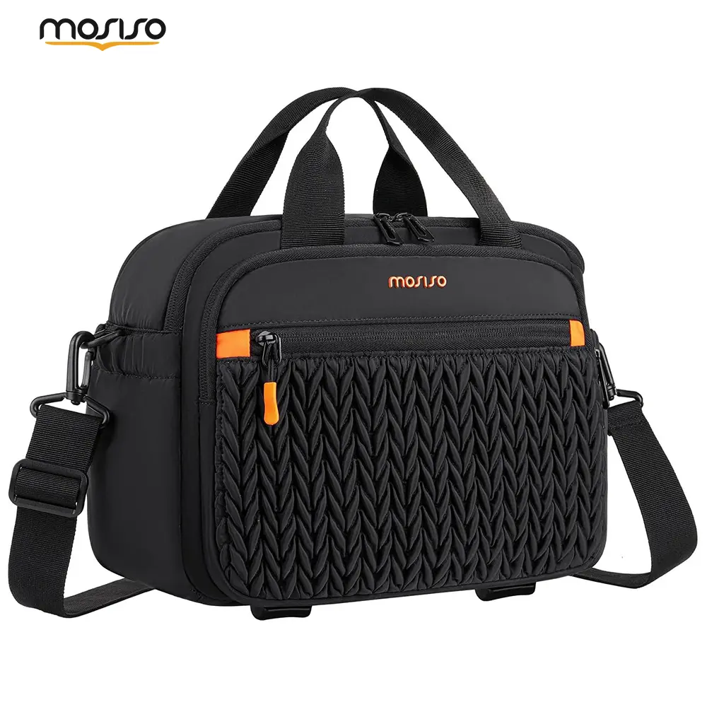 MOSISO Quilted Polyester Camera Crossbody Bag - Black Wheatear Design with Bottom Tripod Holder, Padded Protection, Raincover for Canon Nikon Sony DSLR/Mirrorless Cameras