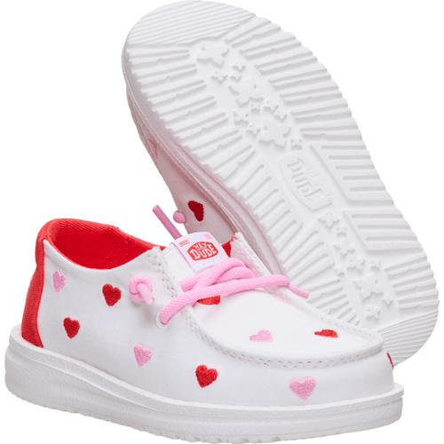 HEYDUDE Wendy Kids Embroidered Hearts - Comfortable Slip on Shoes for Valentine's Day
