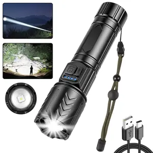 1PC Rechargeable LED Flashlight High Lumens, Super Bright Flashlights with Zoomable & USB C Rechargeable & 4 Light Mode & IPX4  Waterproof, Handheld Flash Light for Emergencies, Home, Camping, Hiking