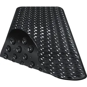 Extra Long Black Bathtub Mat Non Slip, Soft Bath Mat for Tub 40 x 16 Inch Full Size, Bath Tub Shower Mats for Bathroom Floor with Big Suction Cups and Drain Holes, Easy Washable,