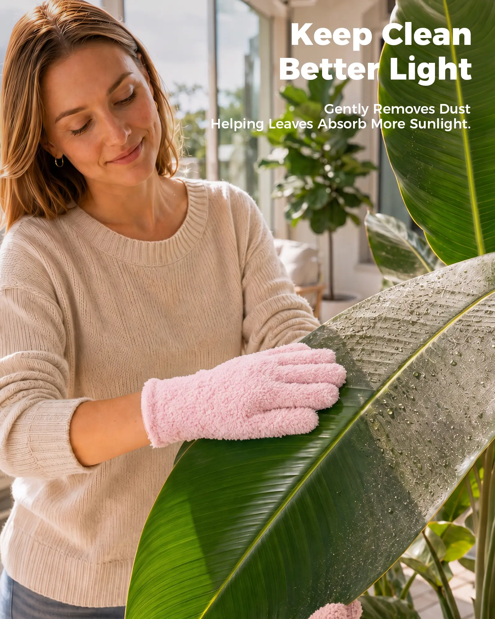 Bamworld Skin-Friendly Gardening Gloves, 2 Pairs Pink Microfiber Garden Gloves for Houseplant Care and Leaf Surface Dust Removal