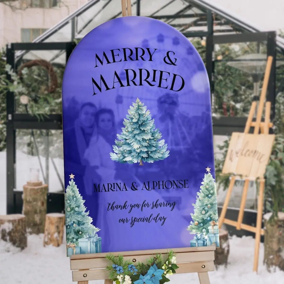 Christmas Mirror Wedding Welcome Sign, Xmas Wedding Sign