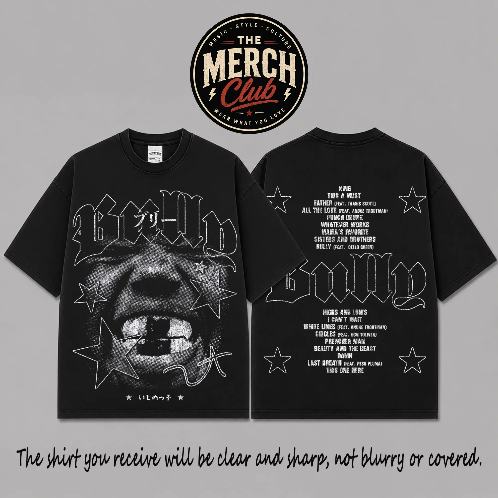 Bully Album Tracklist Graphic Premium Cotton T-Shirt, Hip-Hop Rap Music Fan Tee, Black White Grunge Streetwear Shirt, Vintage Album Cover Graphic Tee, Oversized Dark Rap Merch Outfit, Gift for Music Lovers