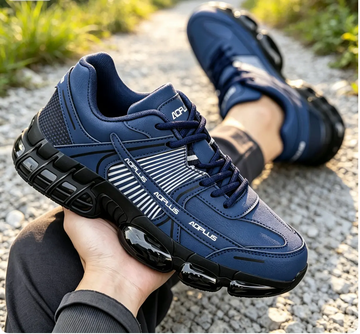Sport work shoes with steel toe cap, waterproof PU leather safety sneakers, round toe design, lightweight non-slip rubber sole, suitable for warehouse use
