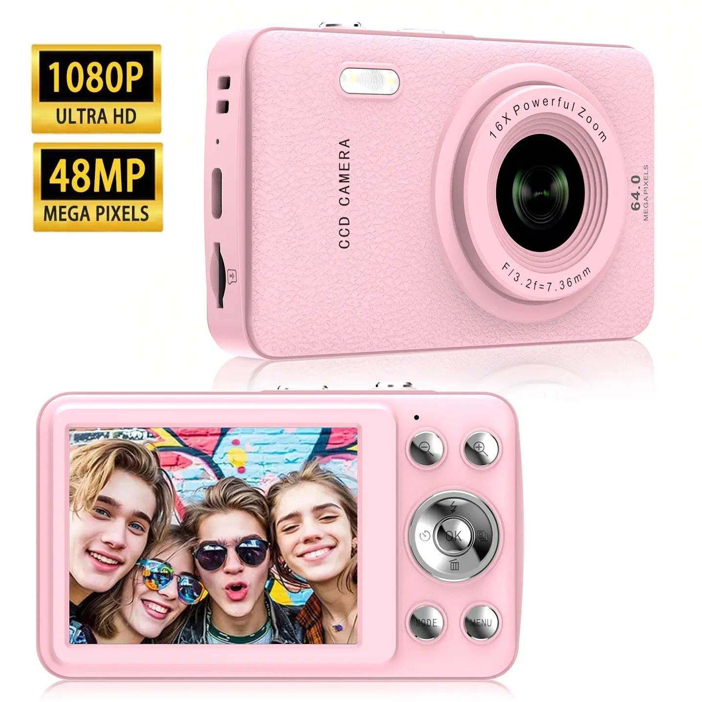 2026 Portable Digital Camera for Photography, FHD 1080P CCD Vintage Filter Style, Compact Travel Cameras with 32GB Card, 16X Zoom Anti-Shake Point and Shoot Vlogging Camera, Birthday Gift for Teens Students Beginners