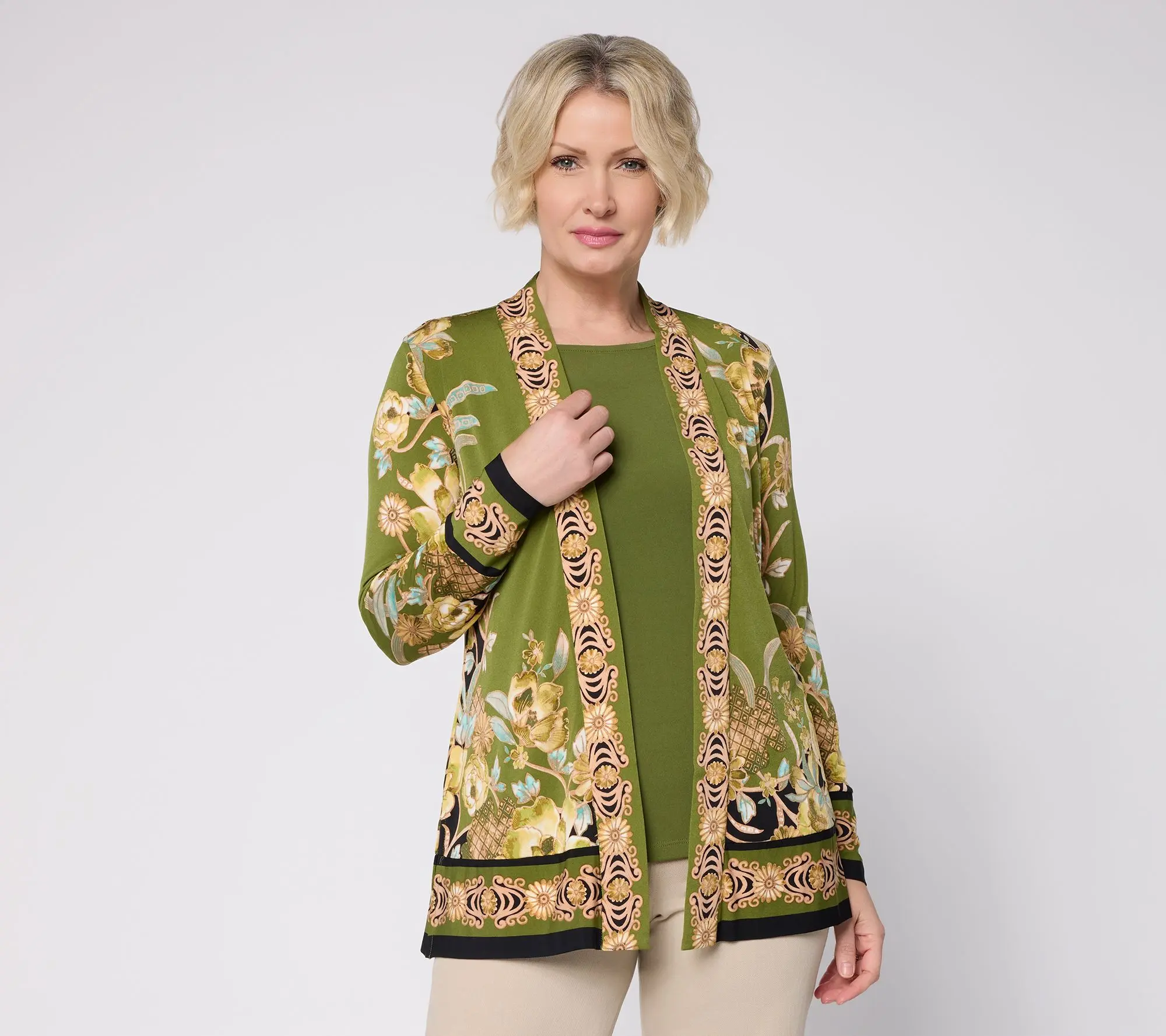 Susan Graver Petite Printed Liquid Knit Cardigan and Tank Set