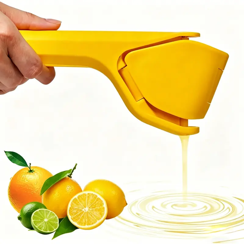 UFORU Manual Lemon Squeezer - ABS Plastic Full Size Single Kitchen Utensil, Effortless Flat Hand Press, Thick Sturdy Construction, Foldable Space-Saving Mess-Free Design, Max Juice Yield for Citrus (Lemon, Lime), Travel & Dorm Friendly