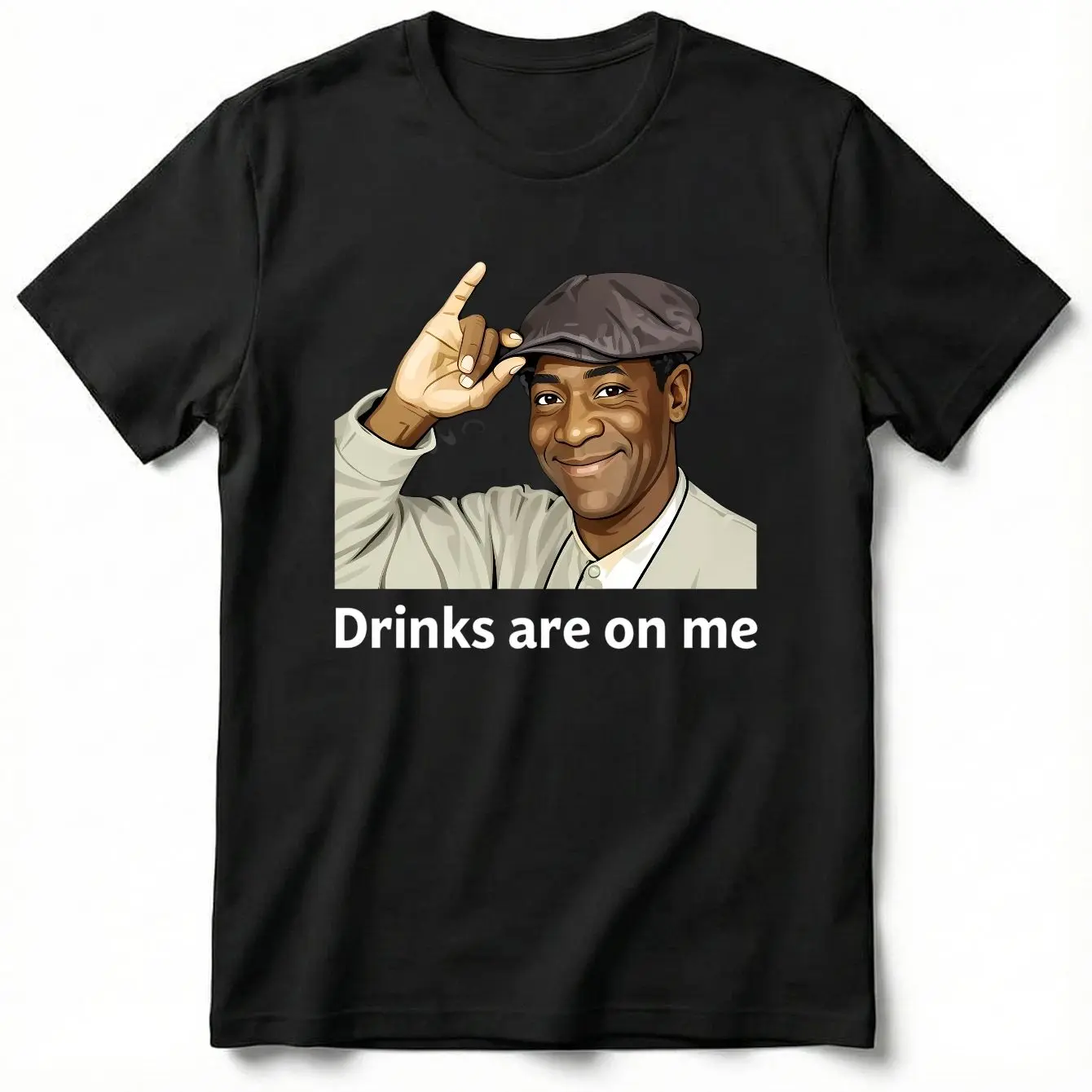 Funny Graphic T-Shirt for Men, "Bill Cosby Drinks Are On Me" Print, Casual Streetwear Top in Soft Breathable 100% Cotton, Shortsleeve, Menswear