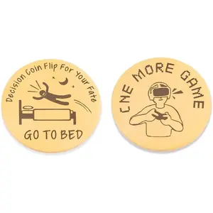 Decision Makers Coins Easter Day Men Women Gift Yes No Metal Coins for Gamers Teen Boys Birthday Ideas for Boyfriend Girlfriend Wife Husband Double-Sided Coin Graduation Game Gifts(Gold one More Game)