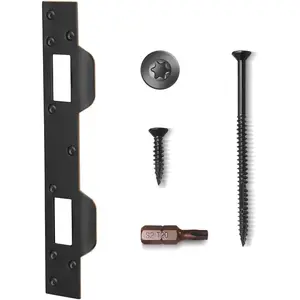 1 Pack Oil Rubbed Bronze Door Strike Plate, Double Hole Reinforced Latch Striker with Torx/Star Screws & Bit for Exterior Interior Deadbolt Door Knob